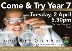 Gippland grammar NEW Come and try 2019 fb graphic with garnsey campus.jpg