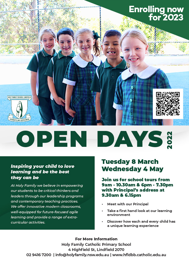 HolyFamilyLindfield OpenDay2022 withQRcode